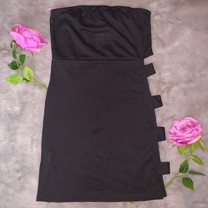 Black bandeau strappy side mini dress